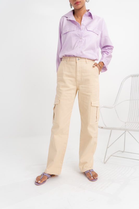 Beige Cargo Pocketed Jeans - Hustle N Holla