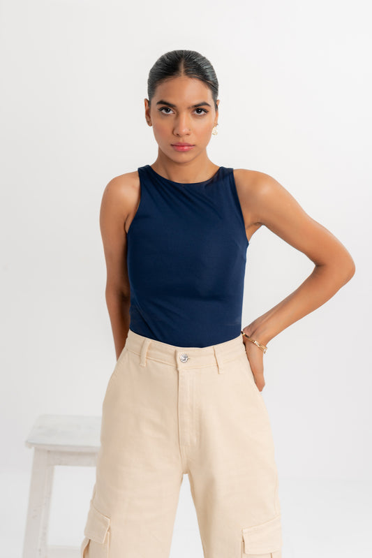 Navy Sleeveless Bodysuit - Hustle N Holla