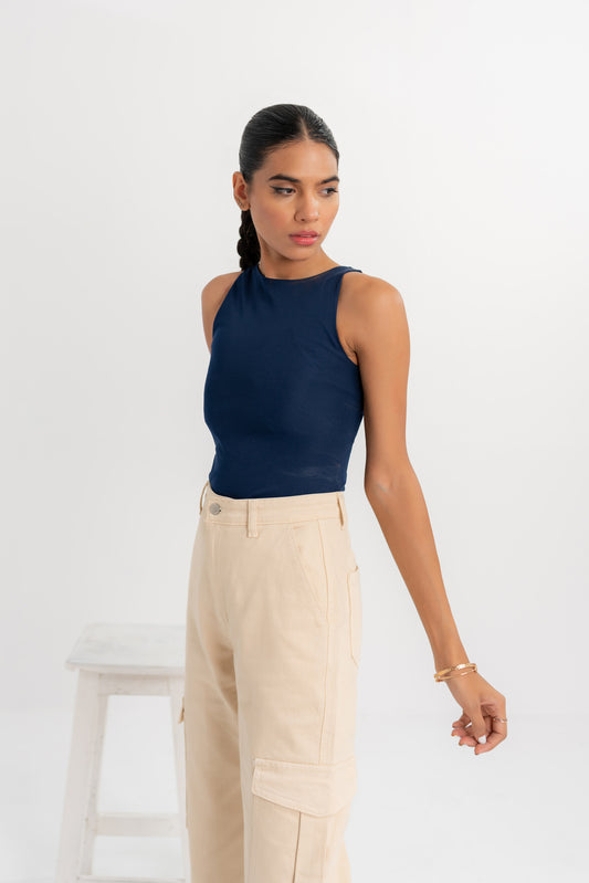 Navy Sleeveless Bodysuit - Hustle N Holla