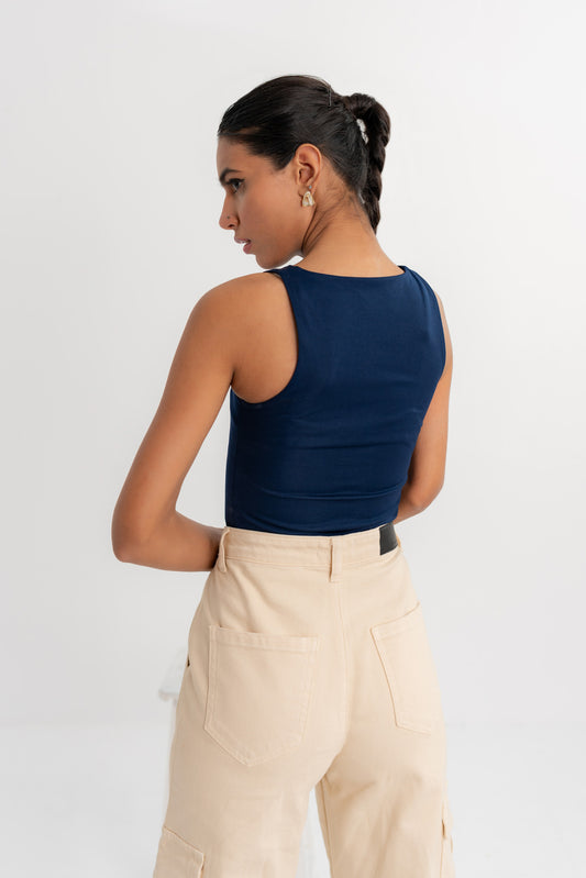 Navy Sleeveless Bodysuit - Hustle N Holla