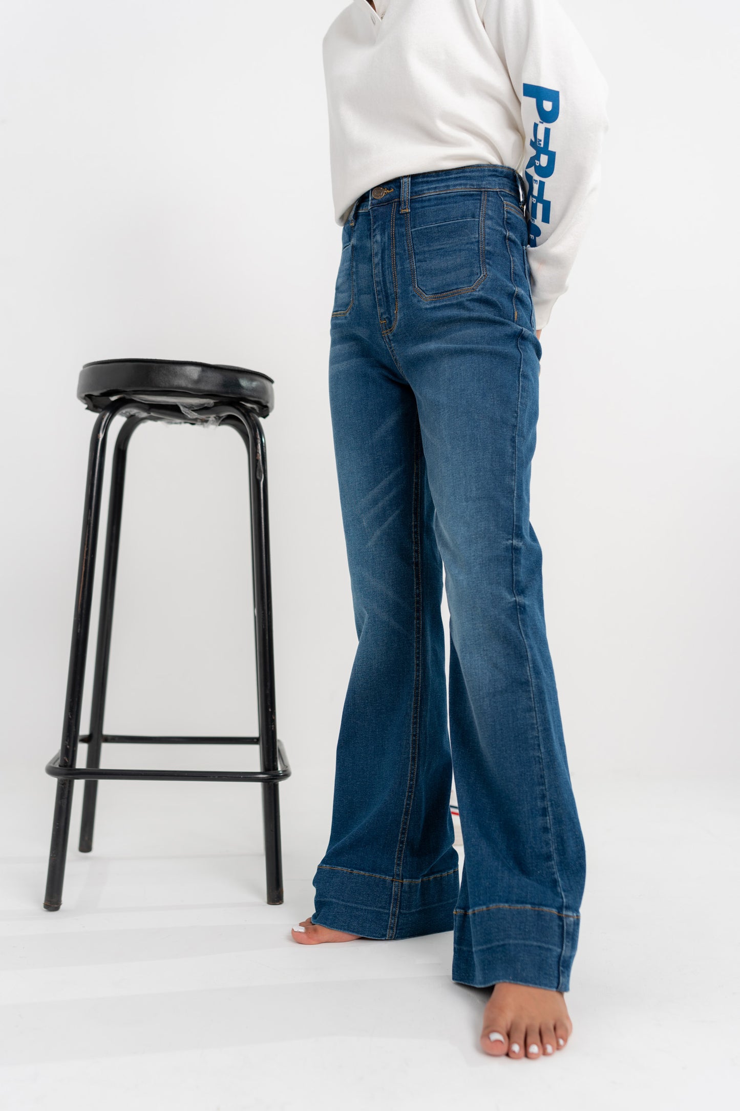 Deep Blue Flared Leg Jeans - Hustle N Holla