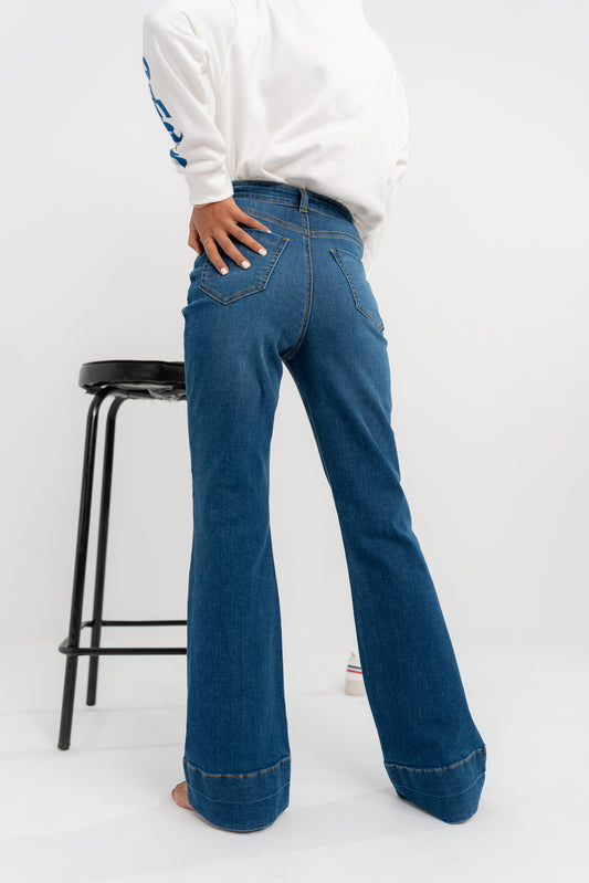 Deep Blue Flared Leg Jeans - Hustle N Holla