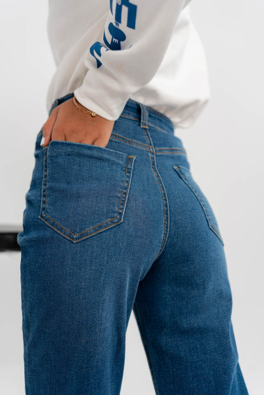 Deep Blue Flared Leg Jeans - Hustle N Holla